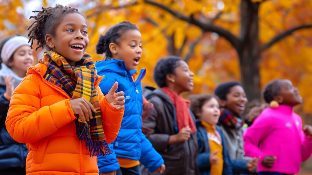 Group of multicultural children excited in the park